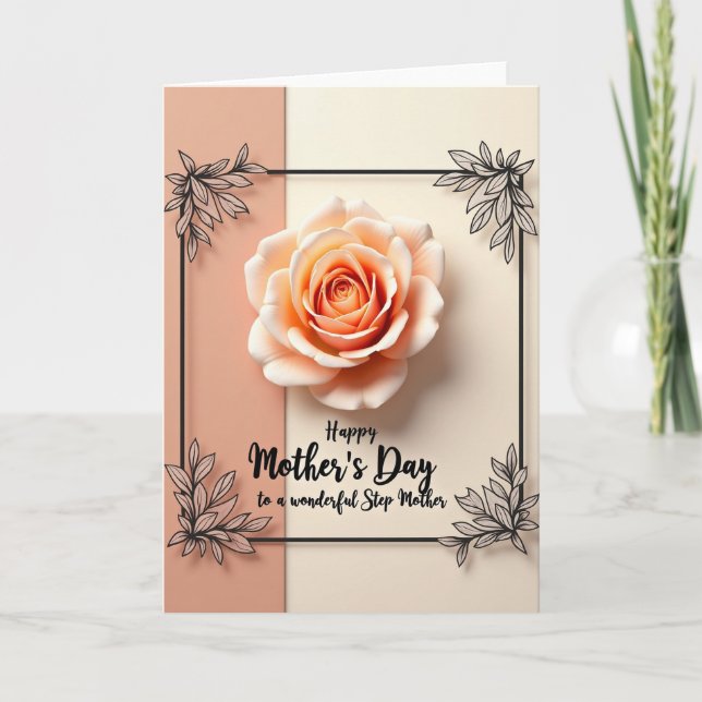 Peach Rose Wonderful Step Mother Card (Front)