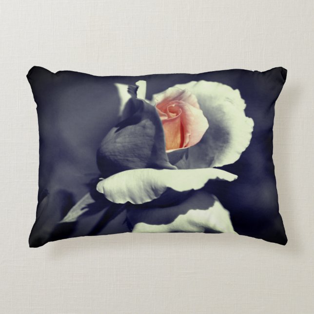 Peach Rosebud Black And White Partial Color   Accent Pillow (Front)
