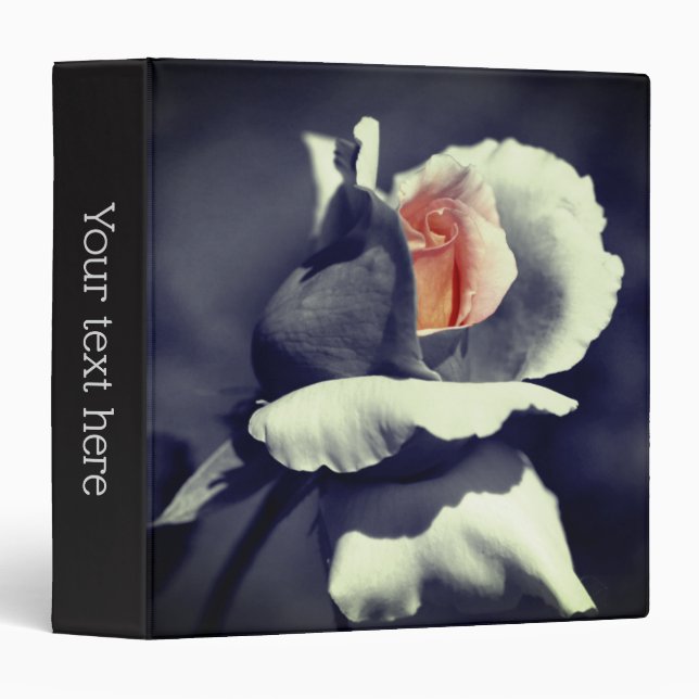 Peach Rosebud Black White Partial Personalized 3 Ring Binder (Front/Spine)