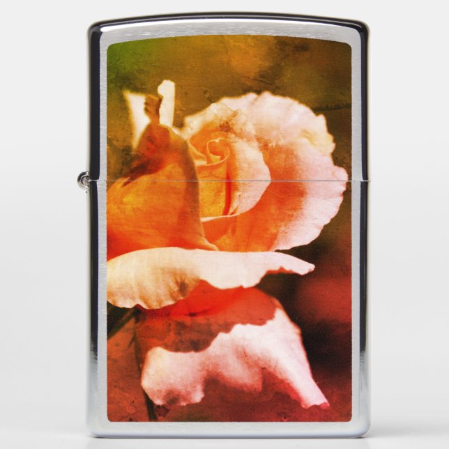 Peach Rosebud Flower Close Up Abstract Zippo Lighter (Front)
