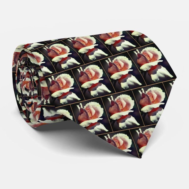 Peach Rosebud Flower Close Up  Neck Tie (Rolled)