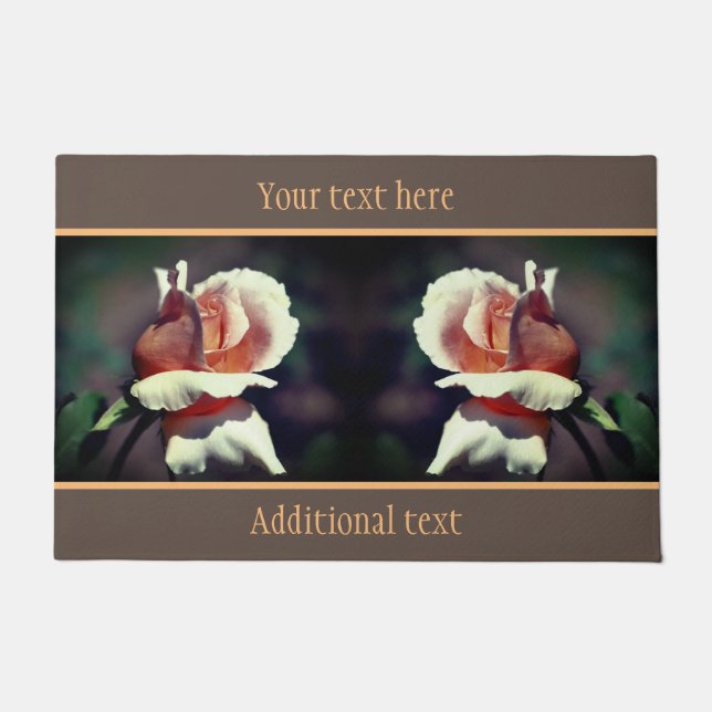 Peach Rosebud Flower Close Up Personalized Doormat (Front)
