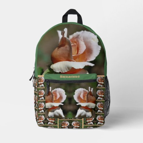 Peach Rosebud Flower Mirror Personalized Printed Backpack
