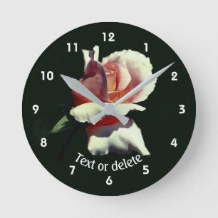 Peach Rosebud Flower Personalized Round Clock