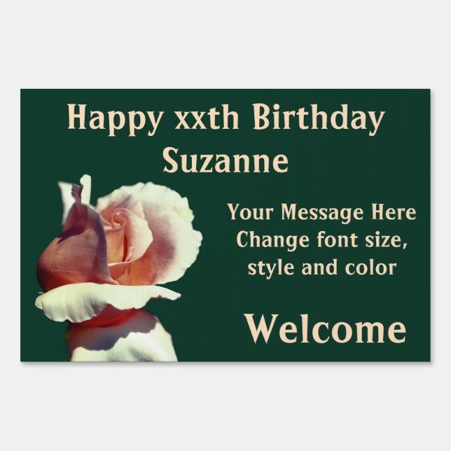Peach Rosebud Personalized Happy Birthday Sign (Front)