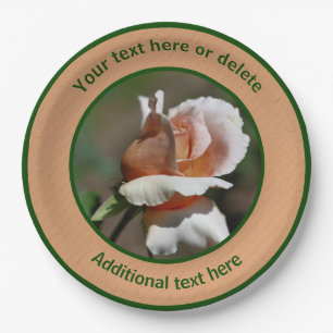 Peach Rosebud Personalized Party Paper Plates