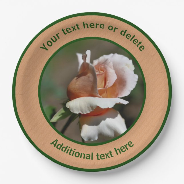 Peach Rosebud Personalized Party   Paper Plates (Front)