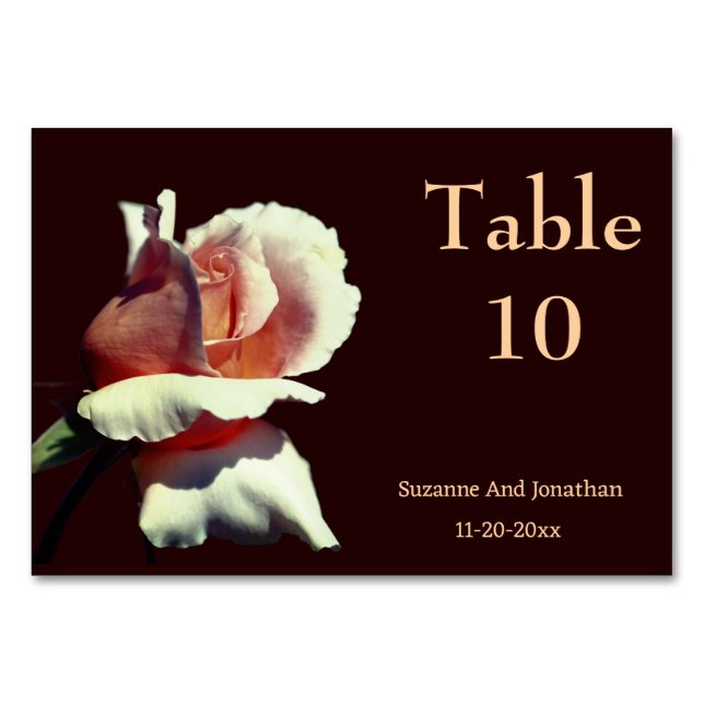 Peach Rosebud Personalized Wedding  Table Number (Front)