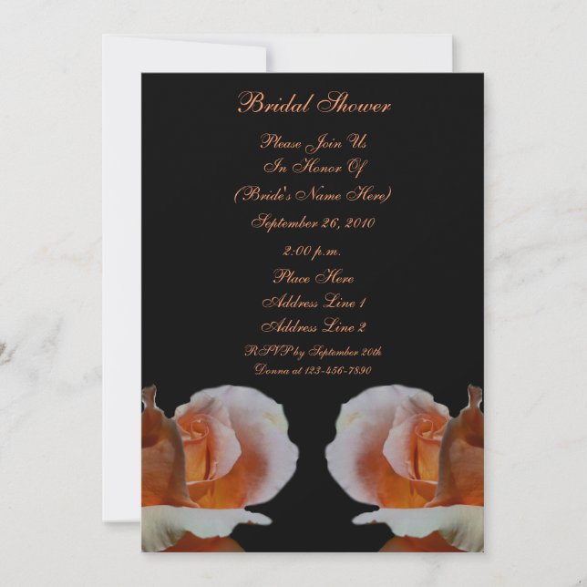 Peach Rosebuds Black Floral Bridal Shower  Invitation (Front)