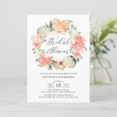 Peach Roses and Hydrangeas Wreath Bridal Shower Invitation (Standing Front)