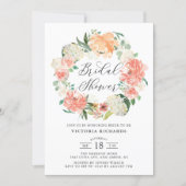Peach Roses and Hydrangeas Wreath Bridal Shower Invitation (Front)