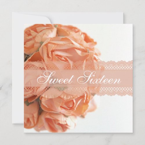 Peach Roses and Lace Sweet Sixteen Birthady Party Custom Invite