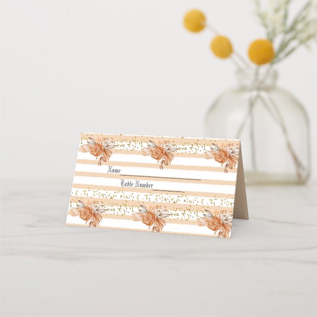 Peach Roses and Stripes Name Card (Front)