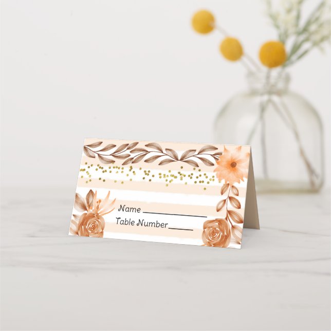 Peach Roses and Stripes Name Card (Front)