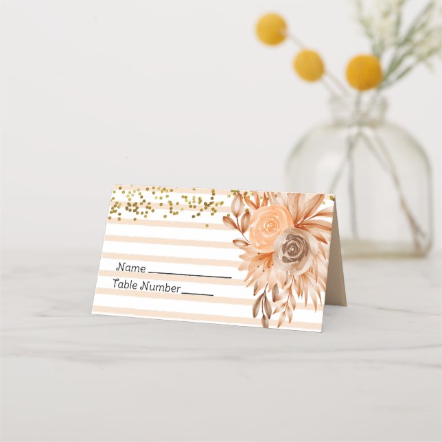 Peach Roses and Stripes Name Card (Front)