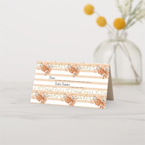 Peach Roses and Stripes Name Card