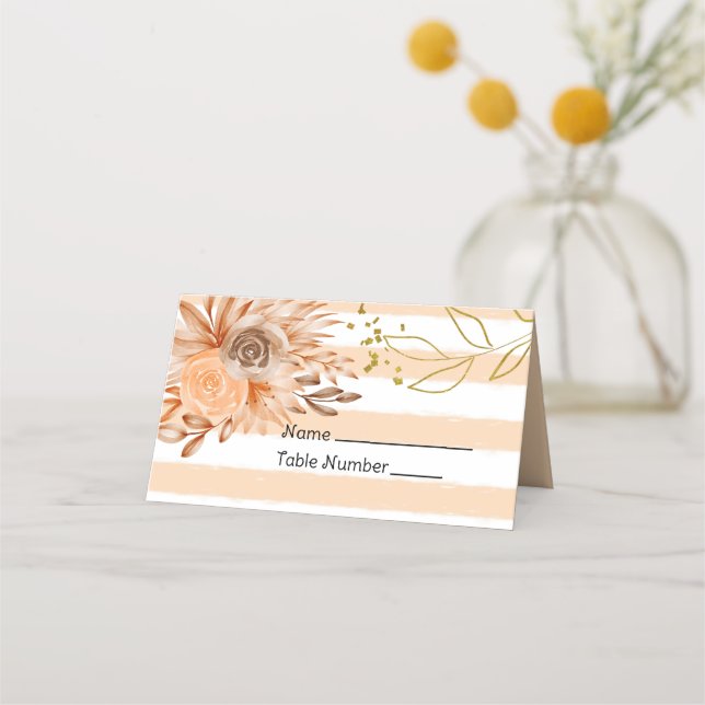 Peach Roses and Stripes Name Card (Front)