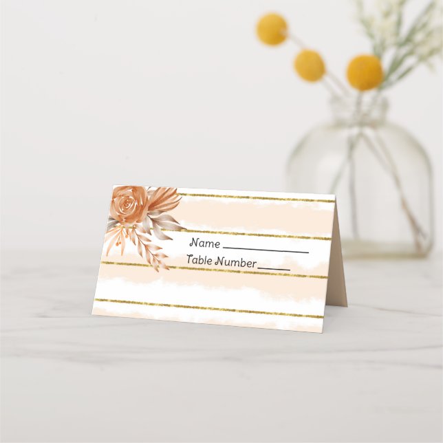 Peach Roses and Stripes Name Card (Front)