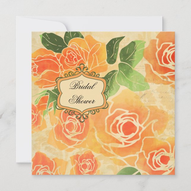 Peach Roses Bridal Shower Invitation (Front)