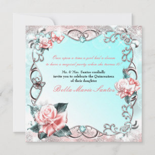 Peach Roses & Butterflies Birthday Party Invitation