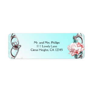 Peach Roses & Butterflies Birthday Party Sparkle Label