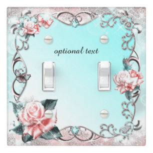 Peach Roses & Butterflies Sparkle Glamour Light Switch Cover