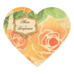 Peach Roses Custom Heart Stickers