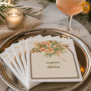 Peach Roses & Driftwood Wedding Paper Napkins
