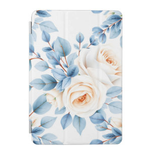 Peach Roses Dusty Blue Eucalyptus Pattern iPad Mini Cover