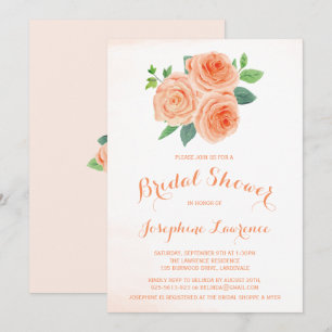 Peach Roses Floral Bridal Shower Invitations