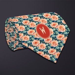 Peach Roses Floral Neck Tie