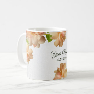 Peach Roses Floral Silver Glitter Wedding Party Coffee Mug