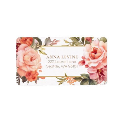 Peach Roses Floral Watercolor Romantic Frame Label