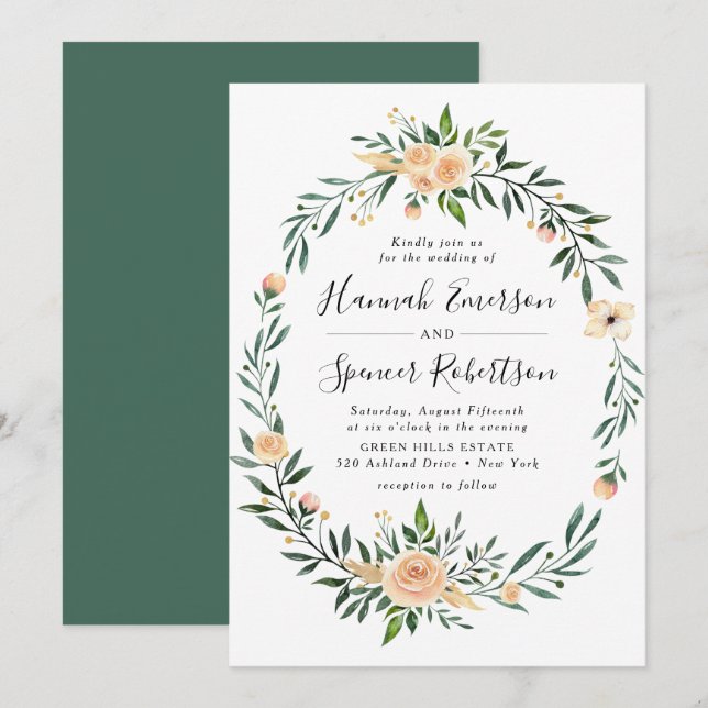 Peach Roses Frame Wedding Invitation (Front/Back)