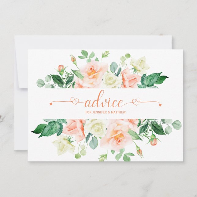Peach Roses Greenery Typography Advice Cards (Front)