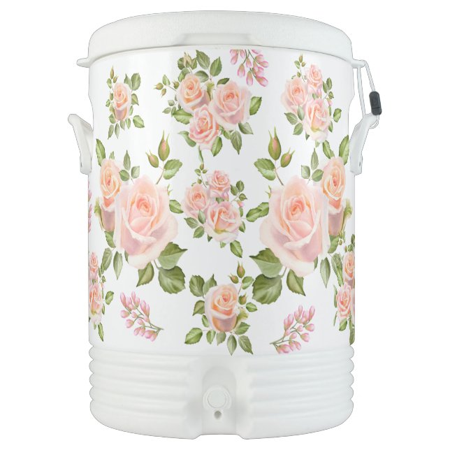 Peach Roses Igloo Beverage Dispenser Cooler (Front)