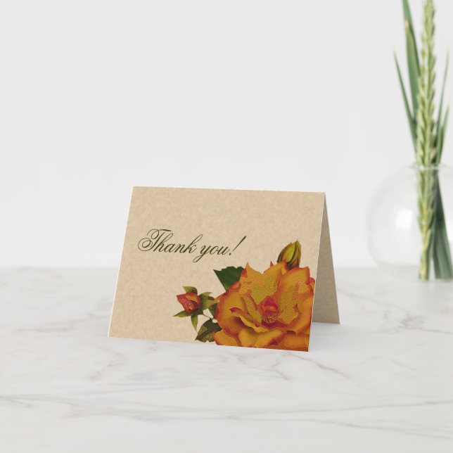 Peach Roses Letterpress Thank You Card (Front)