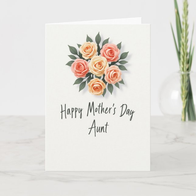 Peach Roses Mothers Day Aunt Card (Front)