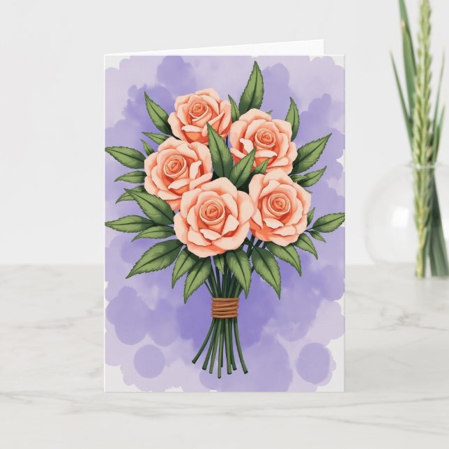 Peach Roses Mothers Day Floral Card (Front)