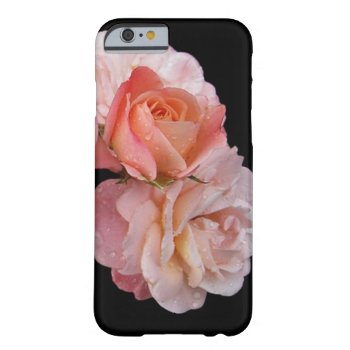 Peach Roses On Black Background Barely There Iphone 6 Case by Recipecard at Zazzle