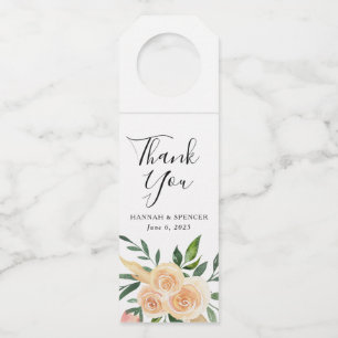 Peach Roses Personalized Wedding Bottle Hanger Tag