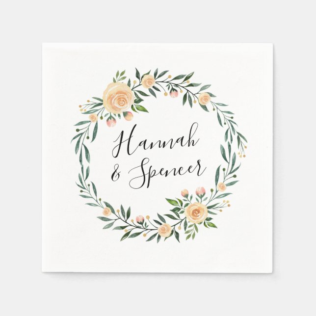 Peach Roses | Personalized Wedding Napkins (Front)