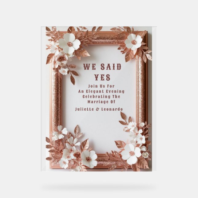 💍 Peach Roses Rose Gold Spring Wedding Decor 🌸 (Front)