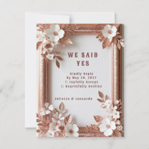 💍 Peach Roses Rose Gold Spring Wedding Decor 🌸 RSVP Card