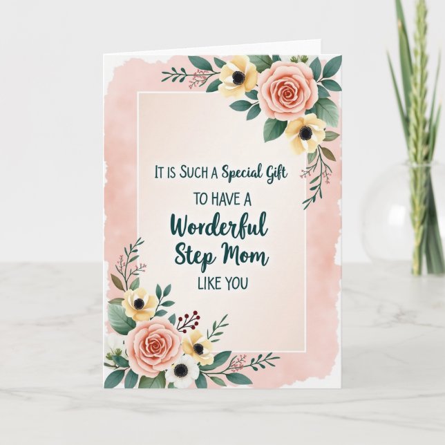 Peach Roses Step Mom Message Card (Front)