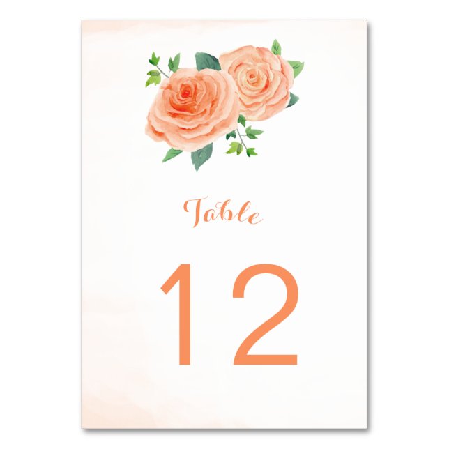 Peach Roses Table Number Cards (Front)