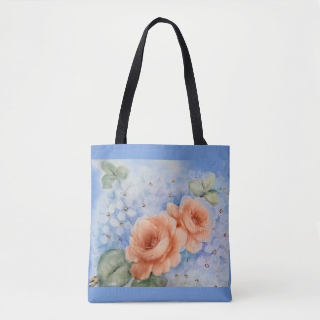Peach Roses Watercolor Tote Bag (Front)