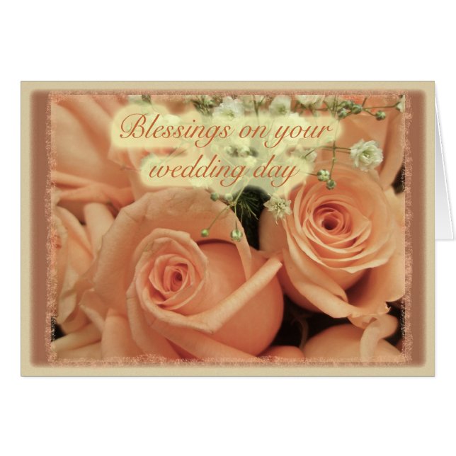 Peach Roses Wedding Blessings Cards (Front Horizontal)