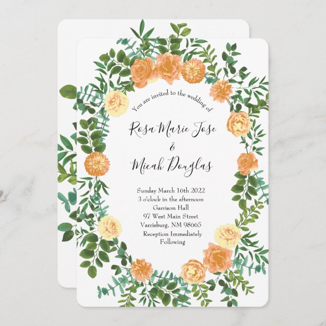 Peach Roses Wedding Floral Spring Invitation (Front/Back)