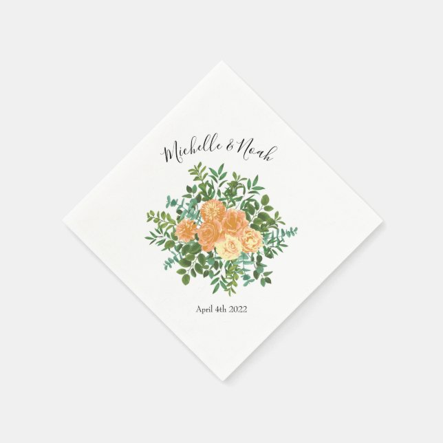Peach Roses Wedding Floral Spring Napkins (Corner)